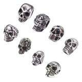 304 Stainless Steel Beads & European Beads, Skull, Antique Silver, 8~16x8~11x8.5~14mm, 8pcs/box