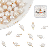 32Pcs 2 Colors Natural Cultured Freshwater Pearl Beads Connector Charms, with 304 Stainless Steel Double Loops, White, Oval, Mixed Color, 18~18.5x8~9mm, Hole: 2~3mm, 16pcs/style