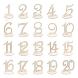Wood Table Numbers Cards, with Round Base, for Wedding, Restaurant, Birthday Party Decorations, Number 1 to 20, BurlyWood, Number: 95~115x30~98x2mm, Round Base: 78x78x2mm