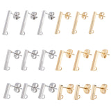304 Stainless Steel Stud Earring Findings, Rectangle, with 36PCS Ear Nuts, Golden & Stainless Steel Color, 10~20x2mm, Hole: 1.6~1.8mm, Pin: 0.7mm, 36pcs/box