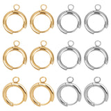 12Pcs 2 Colors 201 Stainless Steel Huggie Hoop Earring Findings, with Horizontal Loops & 316 Surgical Stainless Steel Pins, Real 24K Gold Plated & Stainless Steel Color, 18x15x2.5mm, Hole: 2.5mm, Pin: 1mm, 6Pcs/color