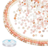 DIY Stretch Bracelets Making Kits, Including 3 Strands 3 Colors Shell Beads Strands and 1 Roll Clear Elastic Crystal Thread, Mixed Color, 4.9~6x0.4~6mm, Hole: 0.9mm,  about 15.94 inch~16.14 inch(40.5~41cm), 1 strand/color