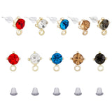 40Pcs 5 Colors Alloy Stud Earring Findings, with Glass Rhinestones and Horizontal Loops, Golden, Flat Round, with 80Pcs Plastic Ear Nuts, Mixed Color, 11.5x8.5mm, Hole: 1.8mm, Pin: 0.7mm, 8Pcs/color