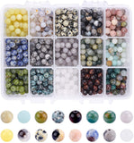 Natural & Synthetic Gemstone Beads, Round, Mixed Dyed and Undyed, 6mm, Hole: 1mm, 15 materials, 50pcs/material, 750pcs/box