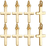 20Pcs Brass Pendants, with Jump Ring, Cadmium Free & Lead Free, Cross, Real 18K Gold Plated, 15x8x1.5mm, Hole: 3.5mm