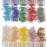 16400Pcs 10 Colors 11/0 Two Cut Round Hole Glass Seed Beads, Hexagon, Silver Lined, Rainbow Plated, Mixed Color, 2x2mm, Hole: 0.5mm, about 1640Pcs/color