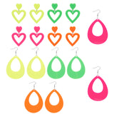 8 Pairs 8 Style Acrylic Heart & Teardrop Dangle Stud Earrings with Steel Pins for Women, Mixed Color, 51mm, 90.5mm, Pin: 0.8mm, 1 Pair/style