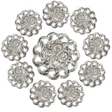 10Pcs Alloy Rhinestone Shank Buttons, 1-Hole, Flower, Silver, 22.5x5.5~10mm, Hole: 2mm