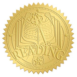 Self Adhesive Gold Foil Embossed Stickers, Medal Decoration Sticker, Book Pattern, 50x50mm