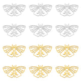 12Pcs 2 Colors 201 Stainless Steel Pendants, Butterfly, Real Gold Plated & Stainless Steel Color, 24.5x44.5x1.5mm, Hole: 1.8mm, 6pcs/color