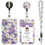 Flower Pattern ABS Plastic ID Badge Holder Sets, include Lanyard and Retractable Badge Reel, ID Card Holders with Clear Window, Rectangle, Lilac, 110x69x5.5mm
