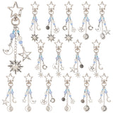 Alloy Pendant Keychain, with Alloy Swivel Clasps with Acrylic & Glass Beads, Moon & Sun & Star, Antique Silver & Platinum, 9.9~10.6cm, 16 style, 1pc/style, 16pcs/set