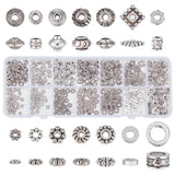 420Pcs 14 Styles Tibetan Style Spacer Beads, Donut & Square & Daisy, Mixed Shapes, Antique Silver, 4.5~8x1.5~6.3mm, Hole: 1~5mm, 30pcs/style