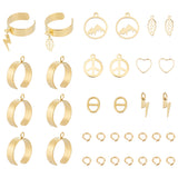 DIY Charm Cuff Ring Making Kit, Including 304 Stainless Steel Loop Ring Base & Pendants, Alloy Buckles, Leaf & Mountain & Peace Sign, Golden, 40Pcs/box