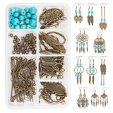 Dangle Earrings DIY Making Kits, Including Alloy Pendants & Components Links & Link Rings & Beads & Bead Caps, Synthetic Howlite & Turquoise Beads, Iron Jump Ring & Pin, Brass Pin & Earring Hooks, Antique Bronze, Pendant & Link: 52pcs/set