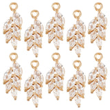 10Pcs Brass Micro Pave Clear Cubic Zirconia Pendants, Leaf Charm, Light Gold, 17x7x3.5mm, Hole: 1.2mm