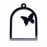 Acrylic Open Back Bezel Pendants, For DIY UV Resin, Epoxy Resin, Pressed Flower Jewelry, Butterfly, Black, 49.5x34x2.5mm, Hole: 3mm