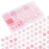450Pcs 8mm Pink Beads Kit for DIY Jewelry Making, Including Round Glass & Acrylic & ABS Plastic Beads, Pink, 450pcs/set