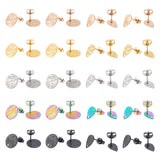 40Pcs 10 Style 304 Stainless Steel Stud Earring Findings, with Hole, Textured Flat Round & Teardrop, Mixed Color, 10~12x6~12mm, Hole: 1~1.4mm, Pin: 0.8mm, 4Pcs/style
