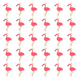 40Pcs Alloy Enamel Pendants, Flamingo Shape, Golden, Hot Pink, 28.5x18x1mm, Hole: 2mm