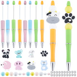 DIY Animal Beaded Pen Making Kit, Including Dog & hedgehog & Koala & Panda & Cow Silicone Beads, Plastic Beadable Pens, Mixed Color, 60Pcs/bag