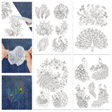 4 Sheets 11.6x8.2 Inch Stick and Stitch Embroidery Patterns, Non-woven Fabrics Water Soluble Embroidery Stabilizers, Peacock, 297x210mmm