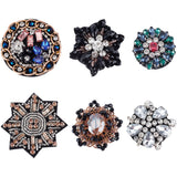 6Pcs 6 Style Glass Rhinestone Beading Applqiues, Sew on Felt Patches, Costume Ornament Accessories, Snowflake & Flower, Mixed Color, 35~58x34~52x6~11mm, 1pc/style