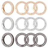 12Pcs 3 Colors Zinc Alloy Crystal Rhinestone Spring Gate Rings, Mixed Color, 35x5mm, 4pcs/color