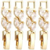 10Pcs Rack Plating Brass Clear Cubic Zirconia Watch Band Clasps, Cadmium Free & Lead Free, Long-Lasting Plated, Leaf, Golden, 32x6x4mm, Hole: 3x3.7mm