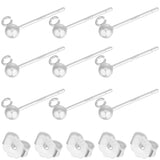 5 Pairs 925 Sterling Silver Ball Stud Post, Earring Findings, with 10Pcs Friction Ear Nuts, Silver, 14mm, Hole: 0.5mm