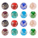 12pcs 6 colors Luminous Handmade Gold Sand Lampwork Beads, Round, Mixed Color, 16mm, Hole: 2mm, 2pcs/color