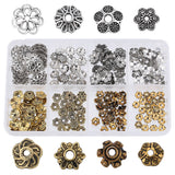 240Pcs 8 Styles Tibetan Style Bead Caps, Flower, Mixed Color, 6~14x2~4mm, Hole: 1~2mm, 30pcs/style