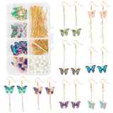 DIY Butterfly Dangle Earring Making Kits, Butterfly & Geometry Alloy Pendants, Brass Earring Hooks & Jump Rings & Pins & Links, Mixed Color, 15.5x22x3mm, Hole: 1.8mm