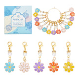 Flower Alloy Enamel Pendant Decoration Sets, with Brass Hoop  Findings, Mixed Color, 45mm; 30pcs