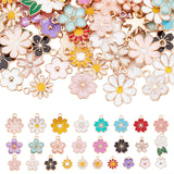 104Pcs 26 Style Alloy Enamel Pendants, with Crystal Rhinestone, Flower, Light Gold, Mixed Color, 4pcs/style