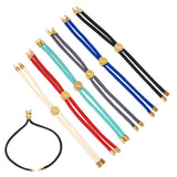 Polyester Cord Bracelet Making, Slider Bracelets, with Golden Plated Brass Findings, Flat Round with Tree, Mixed Color, 4-7/8 inch(12.5cm)x2mm, 5colors, 1pc/color, 5pcs/box