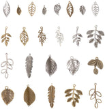 Tibetan Style Alloy Pendants, Leaf, Antique Bronze & Antique Silver, 10.8x7.4x1.8cm