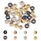 40Pcs 4 Colors Brass Beads, with Rubber Inside, Slider Beads, Stopper Beads, Rondelle, Mixed Color, 8x4mm, Hole: 2mm, 10pcs/color