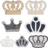 7Pcs 7 Style Crown Glitter Hotfix Rhinestone, Iron on Patches, Dress Shoes Garment Decoration, with Alloy & Plastic & Seed Beads, Mixed Color, 52.5~80x47~80x1.6~4.5mm, 1pc/style