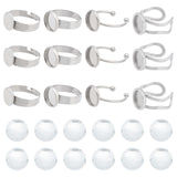 DIY Blank Half Round Dome Finger Ring Making Kit, Including Stainless Steel Adjustable & Cuff Ring Pad Ring Base Findings, Glass Cabochons, Stainless Steel Color, 40Pcs/box