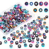 200Pcs Handmade Polymer Clay Beads, Flat Round with Space Theme Pattern, Mixed Color, 9~10x4~4.5mm, Hole: 1.6mm