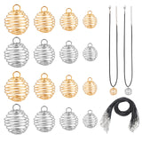 DIY Necklace Making, with Iron Wire Cage Pendants and Imitation Leather Cord Chain, Platinum & Golden, Cord: about 17 inch, 24pcs/set