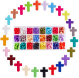 Opaque Acrylic Beads, Cross, Mixed Color, 16x12x4.5mm, about 20pcs/compartment, about 480pcs/box