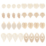 32Pcs 8 Style Brass Pendants, Etched Metal Embellishments, Long-Lasting Plated, Monstera Leaf & Maple Leaf, Light Gold, 26~42x15~26x0.3~0.4mm, Hole: 1.2~1.6mm, 4pcs/style