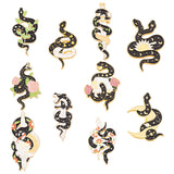 10Pcs 10 Style Snake Enamel Pin, Light Gold Plated Alloy Badge for Corsage Scarf Clothes, Mixed Color, 32~36x13~23x1.5~10mm, 1Pc/style