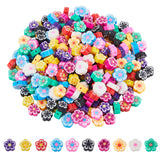 300Pcs 10 Colors Handmade Polymer Clay Beads, Flower, Mixed Color, 7~10x7~11x3~5mm, Hole: 1.6mm, 30pcs/color