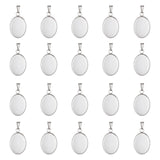 304 Stainless Steel Pendant Cabochon Settings, Milled Edge Bezel Cups, Oval, Stainless Steel Color, Tray: 13.5x18mm, 23x14x1.5mm, Hole: 3x5mm, 20pcs/box