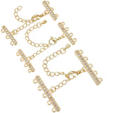 3 Sets 3 Style Brass Micro Pave Clear Cubic Zirconia Chain Extender, Necklace Layering Clasps, with Layering Clasps and Lobster Claw Clasps, Nickel Free, Real 18K Gold Plated, 48~50mm, Hole: 1.2~1.5mm, 1 Set/style
