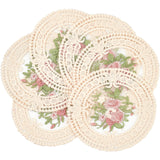 Polyester Embroidery Table Mats, Round with Flower Pattern, Placemats for Dining Table Decoration, Antique White, 126x118x1.5mm, 6pcs/set