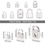 9Pcs 9 Style 304 Stainless Steel Pendants, Padlock, Stainless Steel Color, 1pc/style